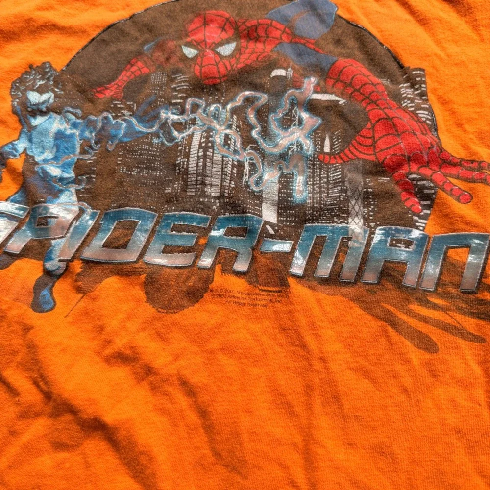 Vintage 2003 Spider-Man Animated Series Orange Tee L Marvel Y2K Cartoon Graphic
